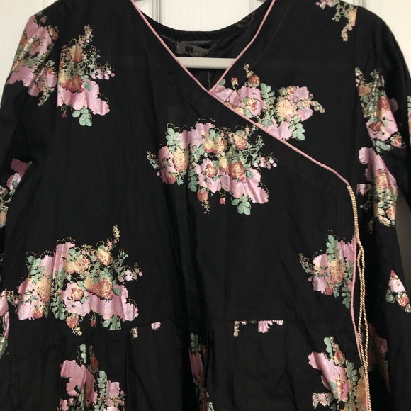 Garnet clothing NWT Floral Black and Pink Dress tassel high low cotton medium - Picture 10 of 12